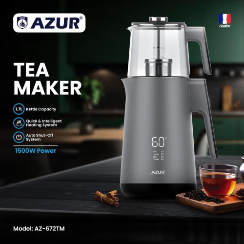 گچین مال  - چای‌ساز AZUR مدل AZ-672TM - قدرت 1500 وات، مخزن 1.7 لیتری و صفحه نمایش دیجیتال